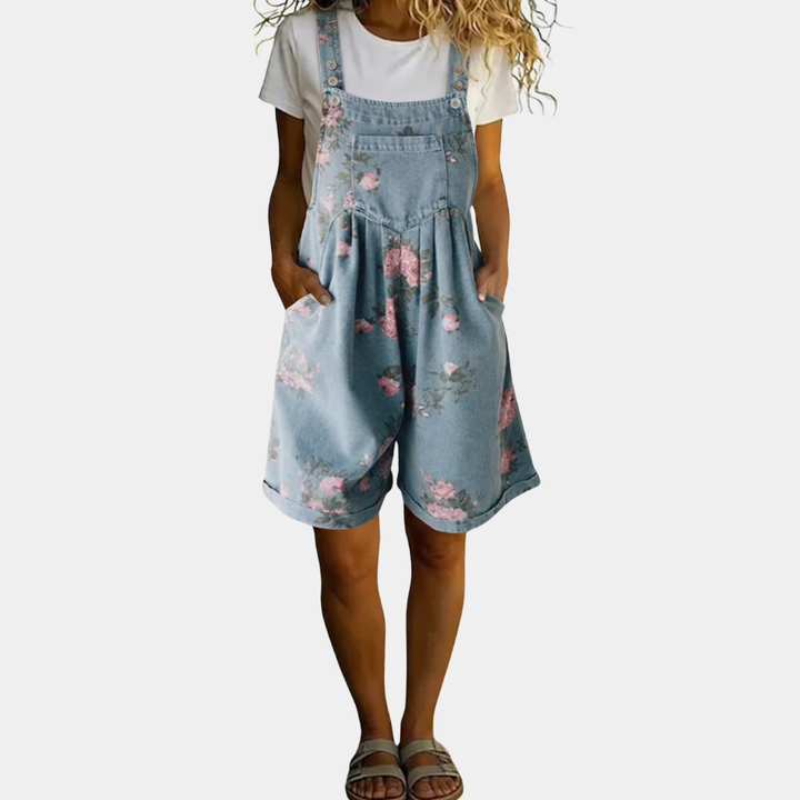 Lorenn | Vintage Washed Soft Cotton Feel Denim Floral Jumpsuit