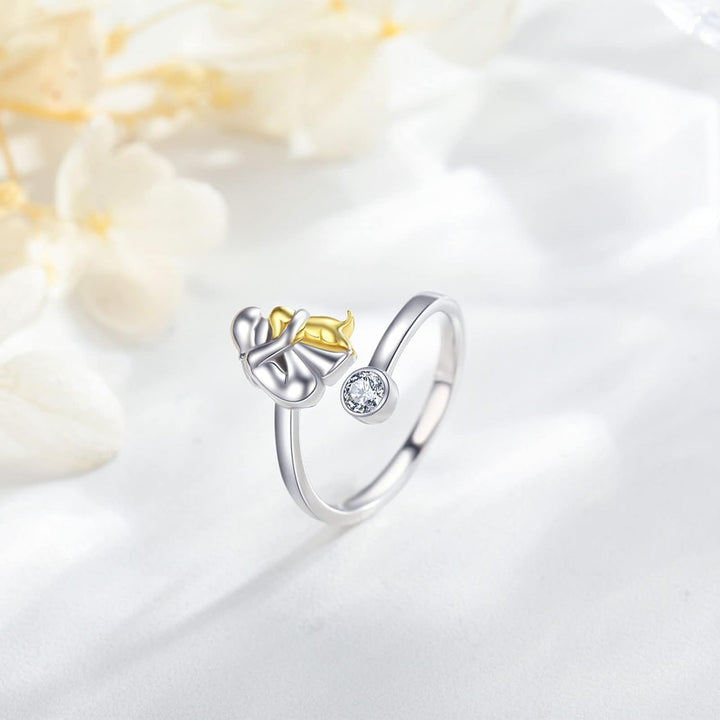 925 Sterling Silver Dog Ring wit Zirconia – Adjustable &amp; Handmade