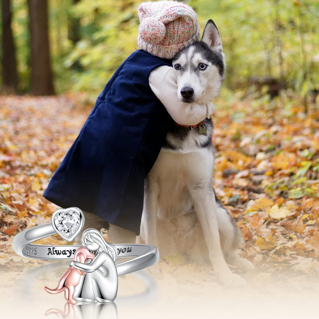 Husky dog in a coat and hat with a ring featuring &