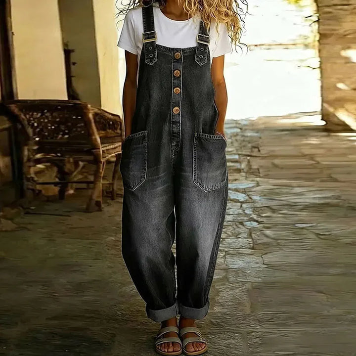 Taylor | Vintage Soft Cotton Denim-Look Overalls with Adjustable straps