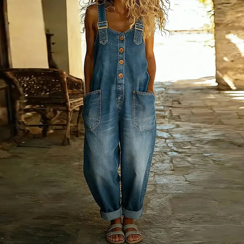 Taylor | Vintage Soft Cotton Denim-Look Overalls with Adjustable straps
