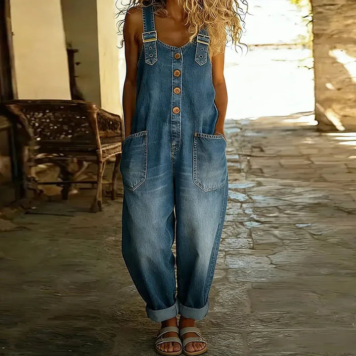 Taylor | Vintage Soft Cotton Denim-Look Overalls with Adjustable straps