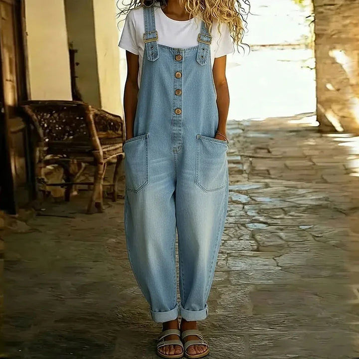 Taylor | Vintage Soft Cotton Denim-Look Overalls with Adjustable straps